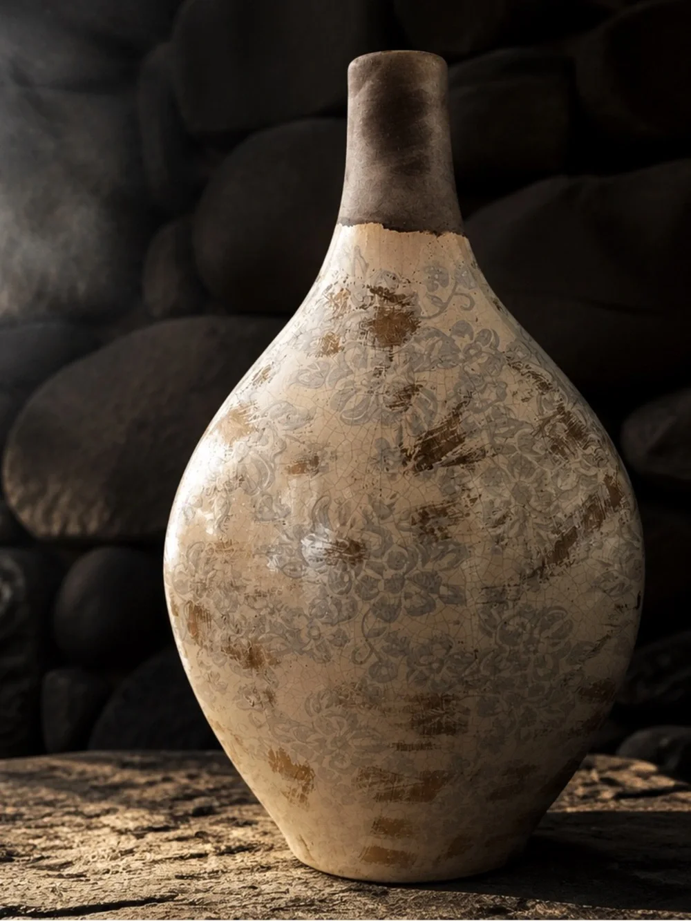 Neutral Ceramic Accent Vase with Cream Body and Taupe Neck